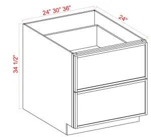 2 Drawer Base Cabinet 24"-36" - Shaker Slim