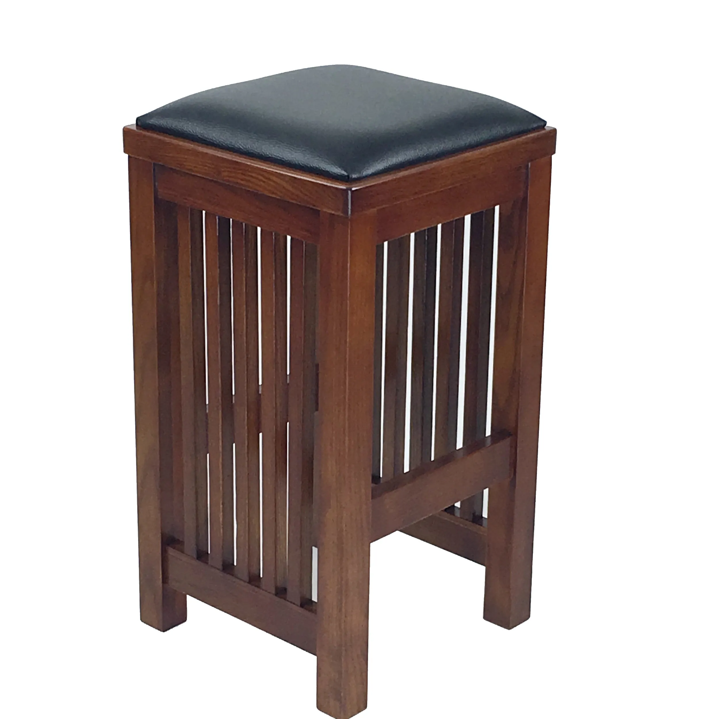 24 Inch Faux Leather Upholstered Wooden Backless Barstool, Oak Brown By Benzara