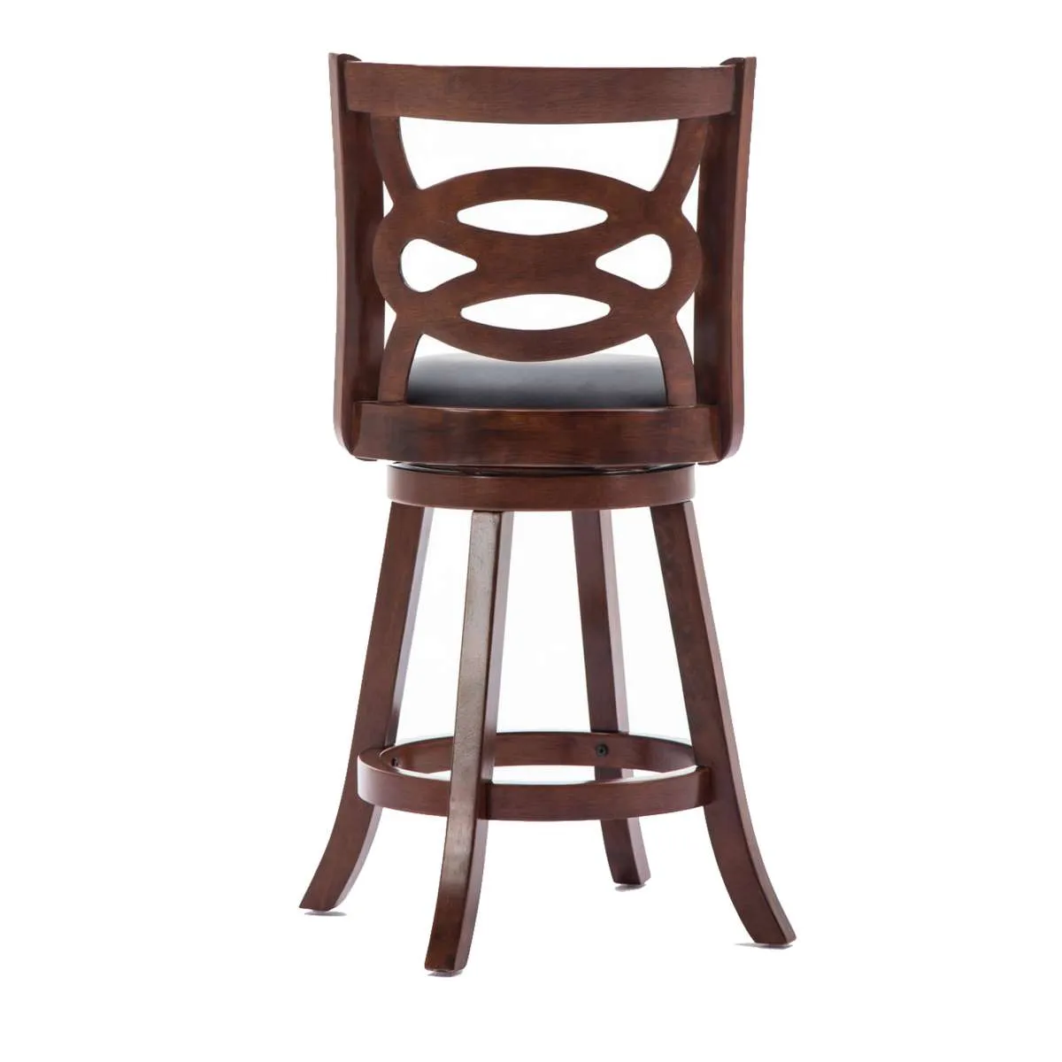 24 Inches Swivel Wooden Counter Stool With Geometric Back, Brown By Benzara