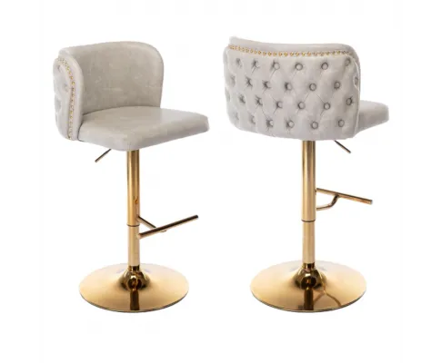 2x Faux Leather Golden Base Swivel Bar Stools- Beige