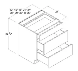 3 Drawer Base Cabinet 12"-36" - Modern Lite