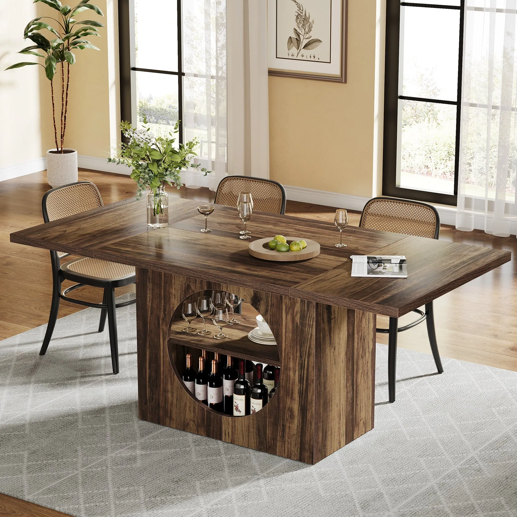 63" Dining Table, Wood Kitchen Table with Storage for 4-6