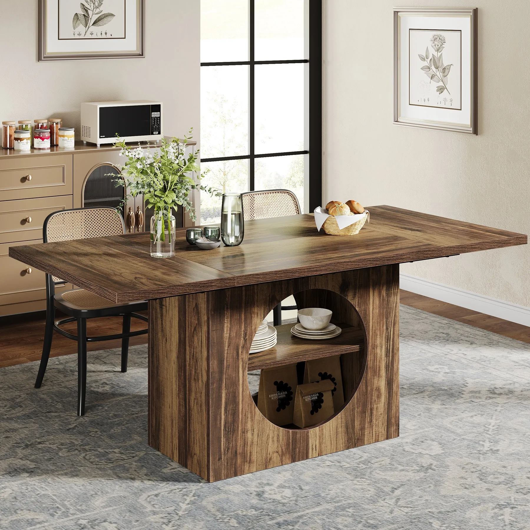 63" Dining Table, Wood Kitchen Table with Storage for 4-6