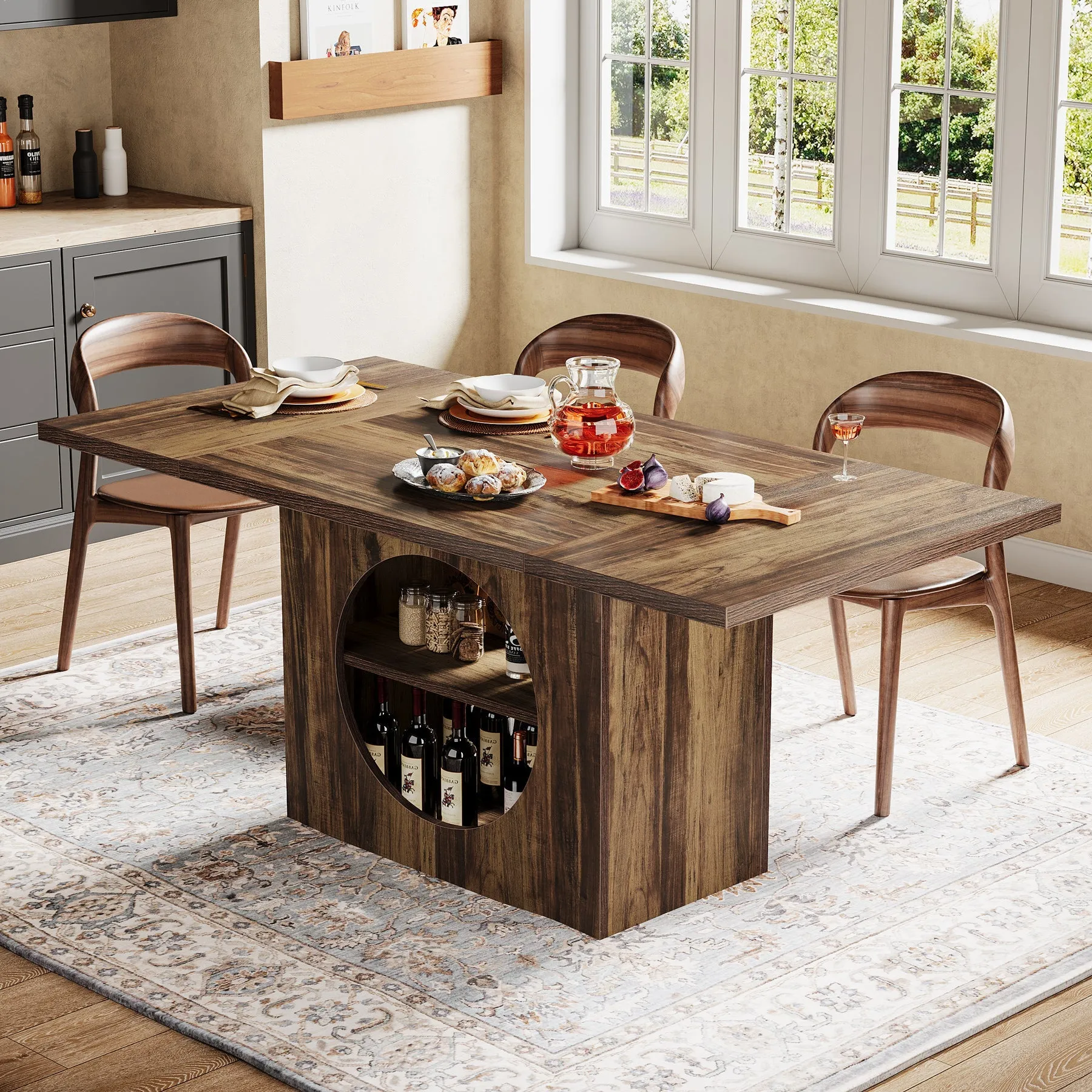 63" Dining Table, Wood Kitchen Table with Storage for 4-6