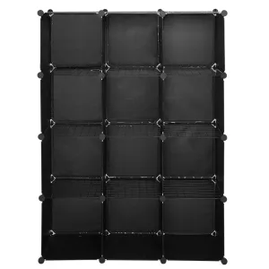 AMYOVE 12-cube Storage Shelf DIY Stackable Bookshelf Cabinet Storage Organizer Black