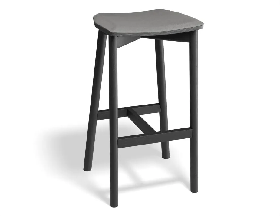 Andi Stool - Black - Backless with Pad - 75cm Seat Height Vintage Green Vegan Leather Seat Pad