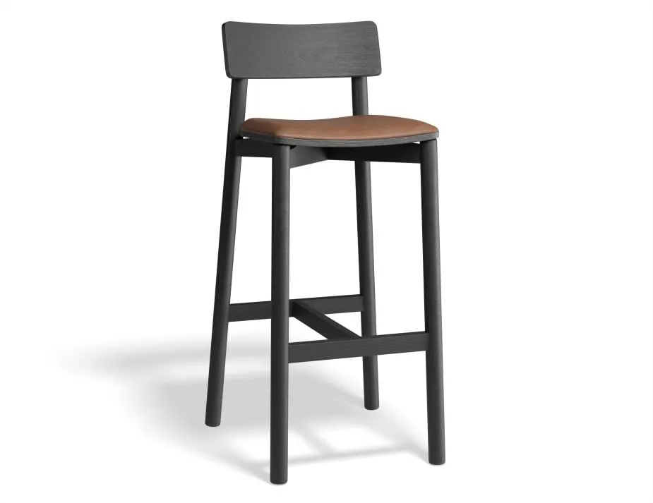 Andi Stool - Black with Pad - 75cm Seat Height Light Grey Fabric Seat Pad