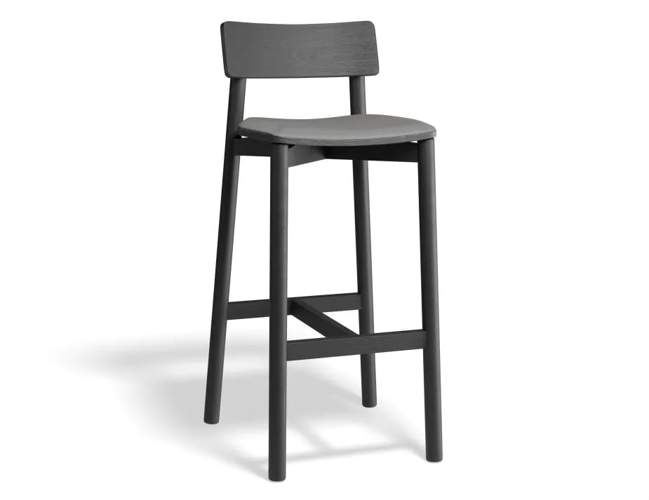 Andi Stool - Black with Pad - 75cm Seat Height Vintage Black Vegan Leather Seat Pad