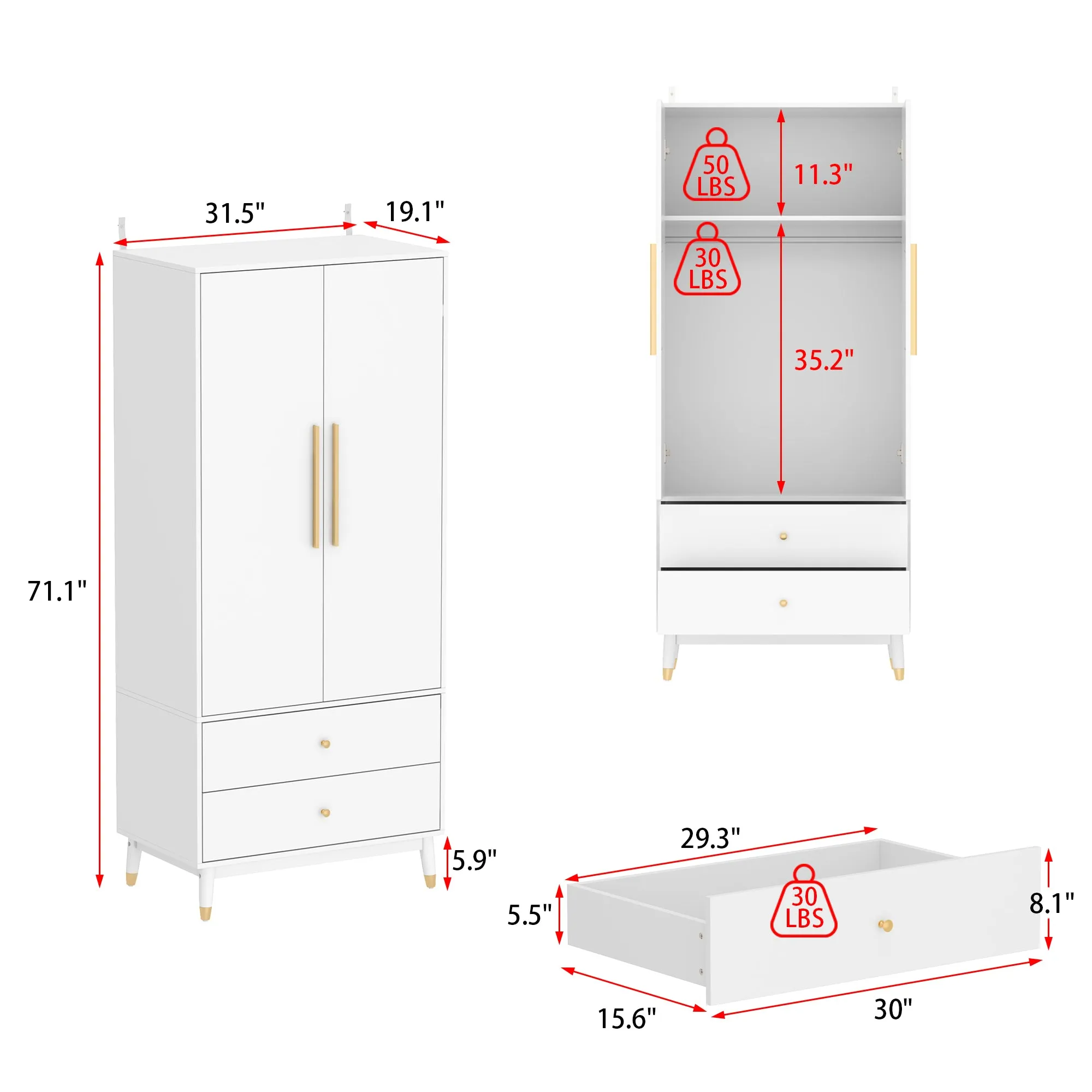 Armoire Modern Large Storage Closet 2-Door 2-Drawer