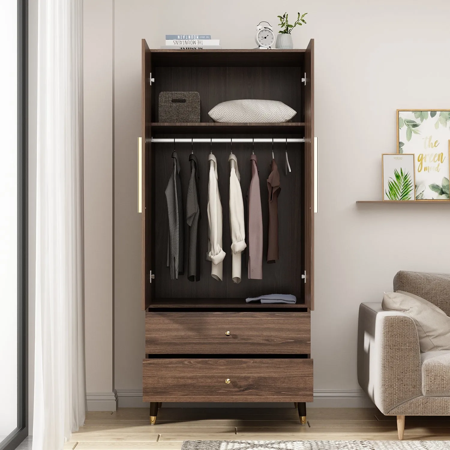 Armoire Modern Large Storage Closet 2-Door 2-Drawer