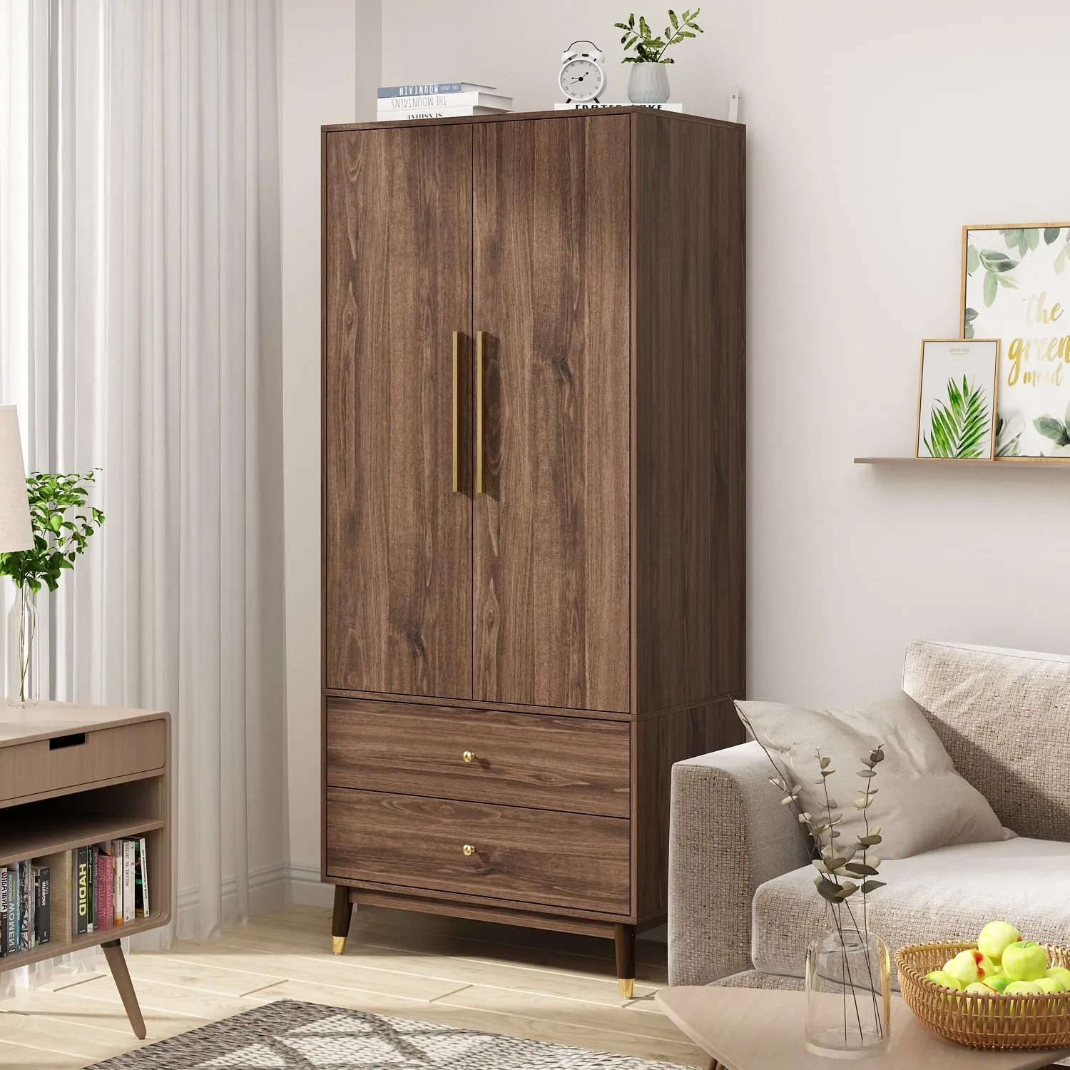 Armoire Modern Large Storage Closet 2-Door 2-Drawer