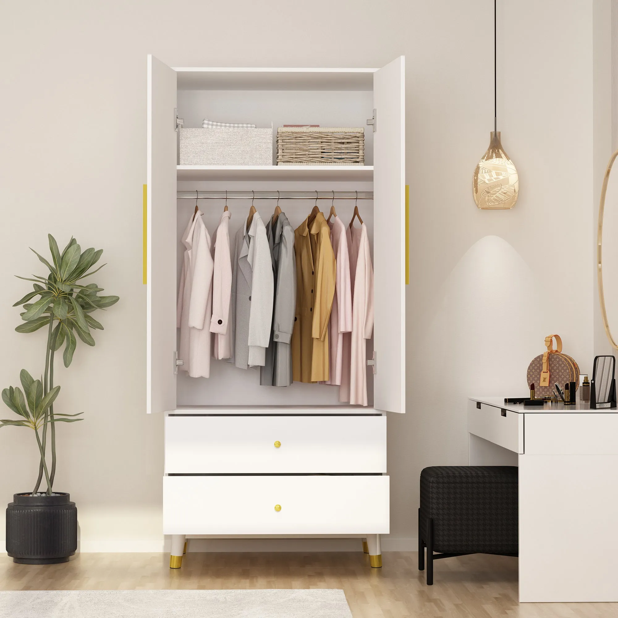 Armoire Modern Large Storage Closet 2-Door 2-Drawer