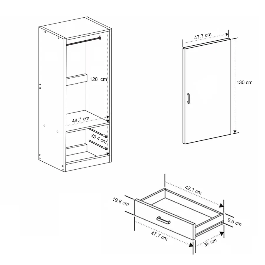 Averie 1 Door Wardrobe with 2 Drawer