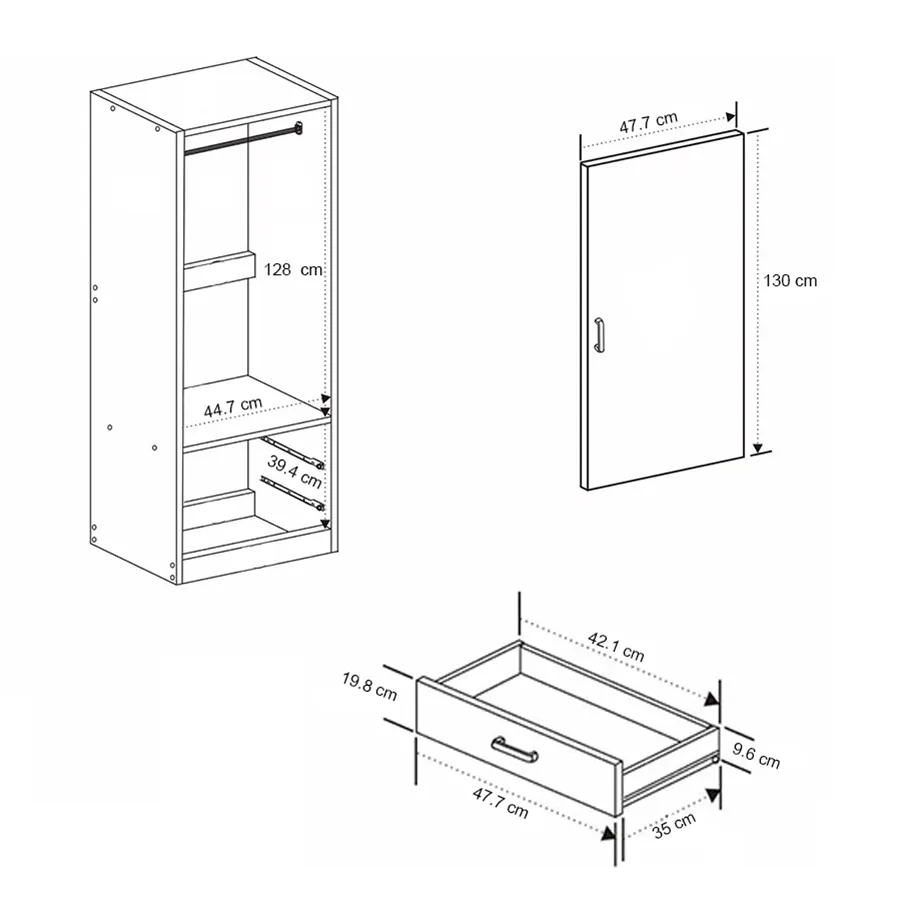 Averie 1 Door Wardrobe with 2 Drawer