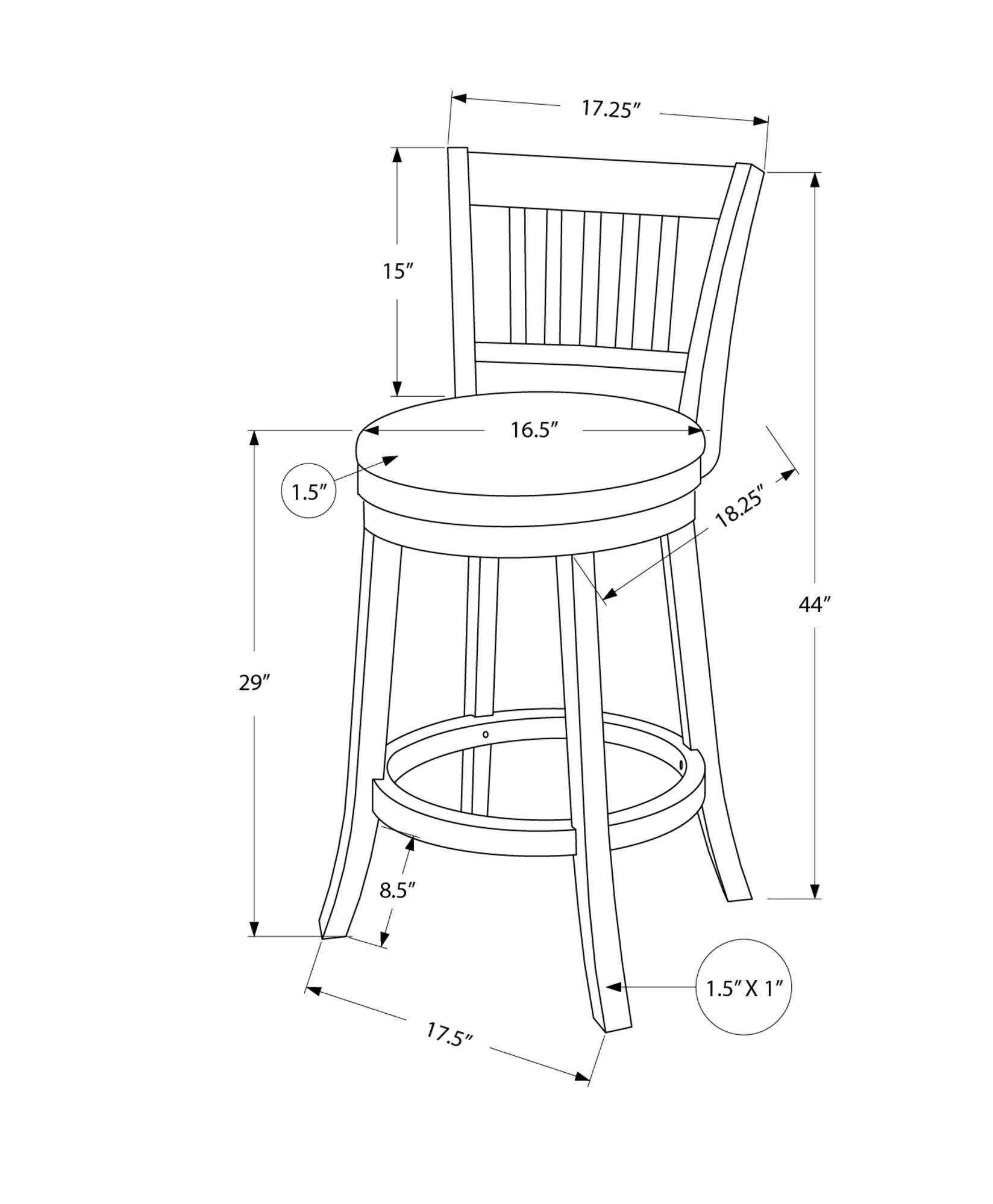 Bar Stool, Set Of 2, Swivel, Bar Height, Brown Wood, Black Leather Look, Transitional