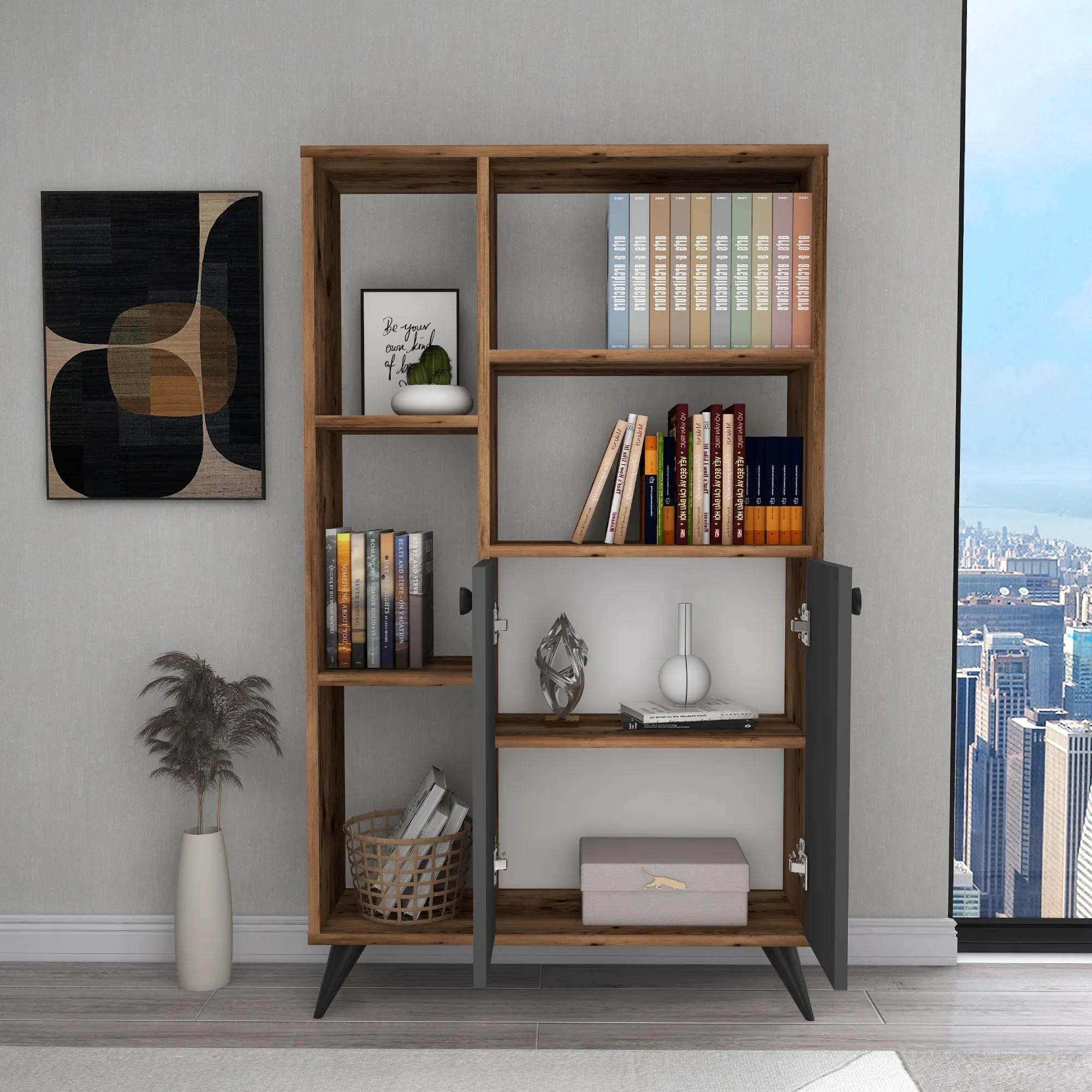 Bookcase with Cabinets and Shelves Melantha