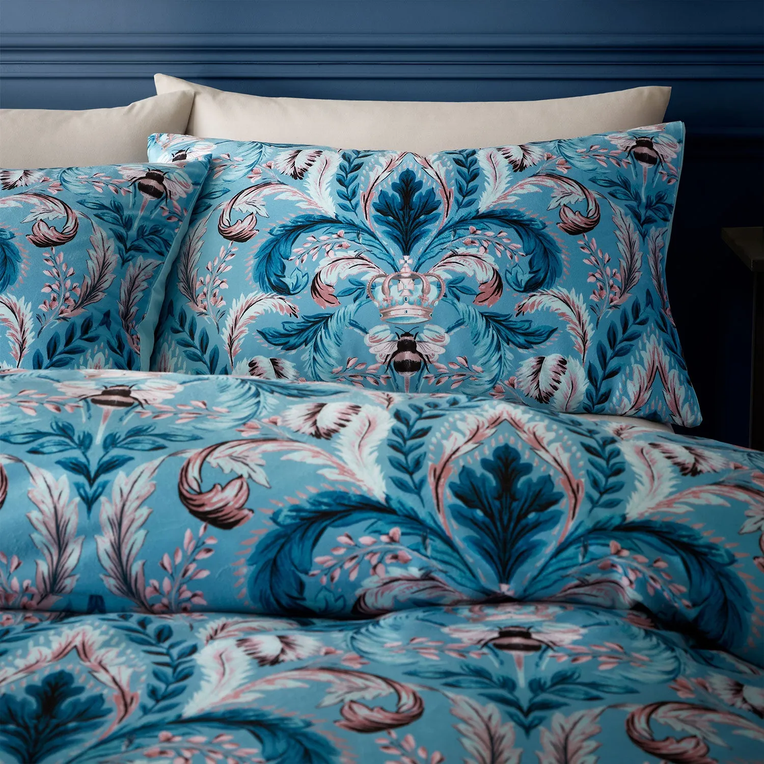 Bridgerton By Catherine Lansfield Regency Damask Teal Velvet Duvet Set