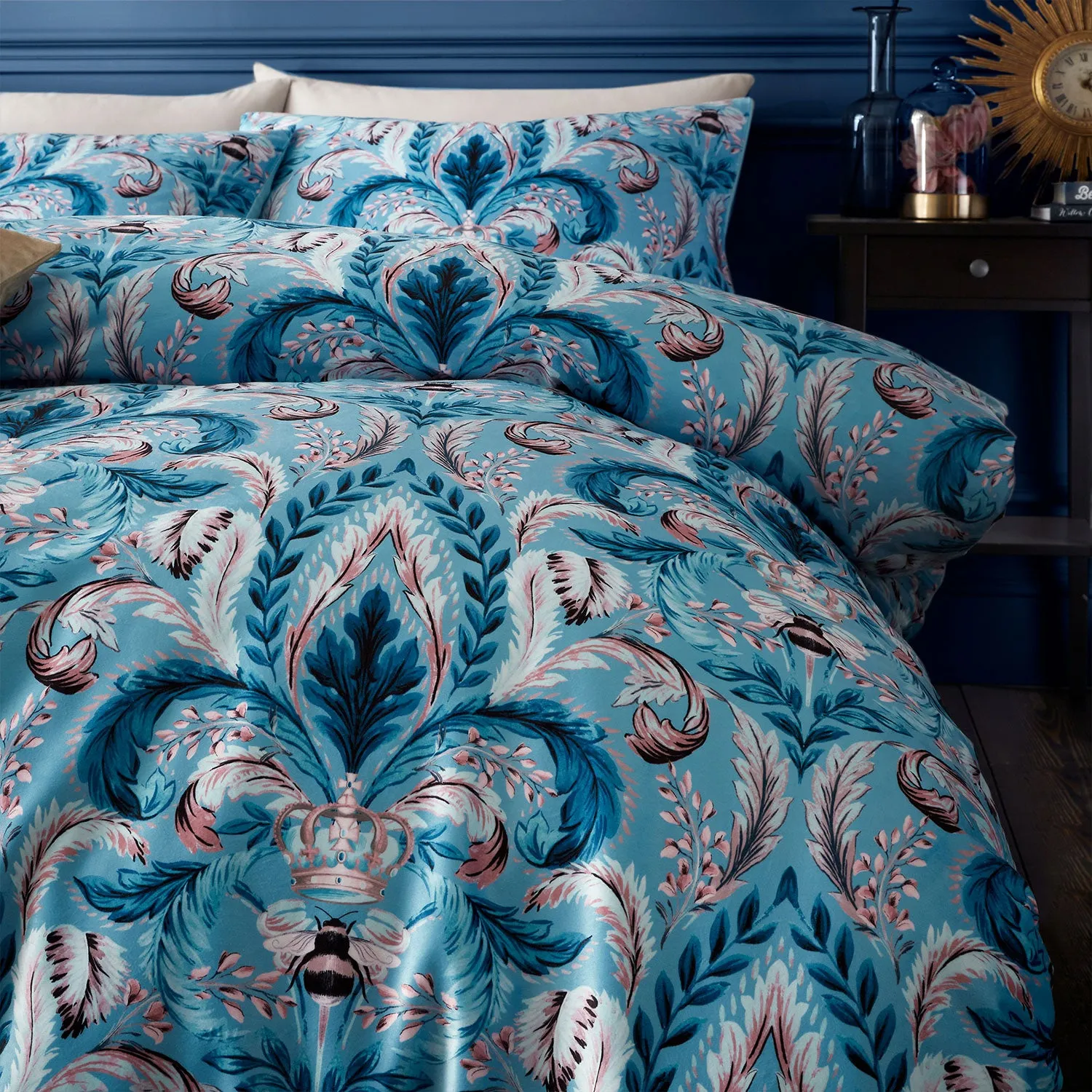 Bridgerton By Catherine Lansfield Regency Damask Teal Velvet Duvet Set