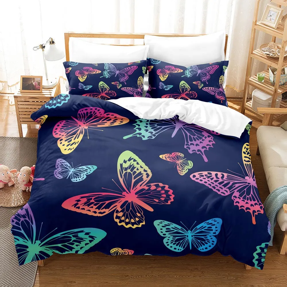 butterfly bed set blue with multi rainbow butterflies