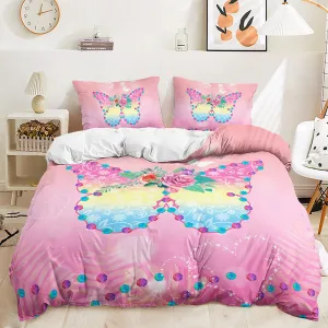 butterfly bed set pink with big butterfly