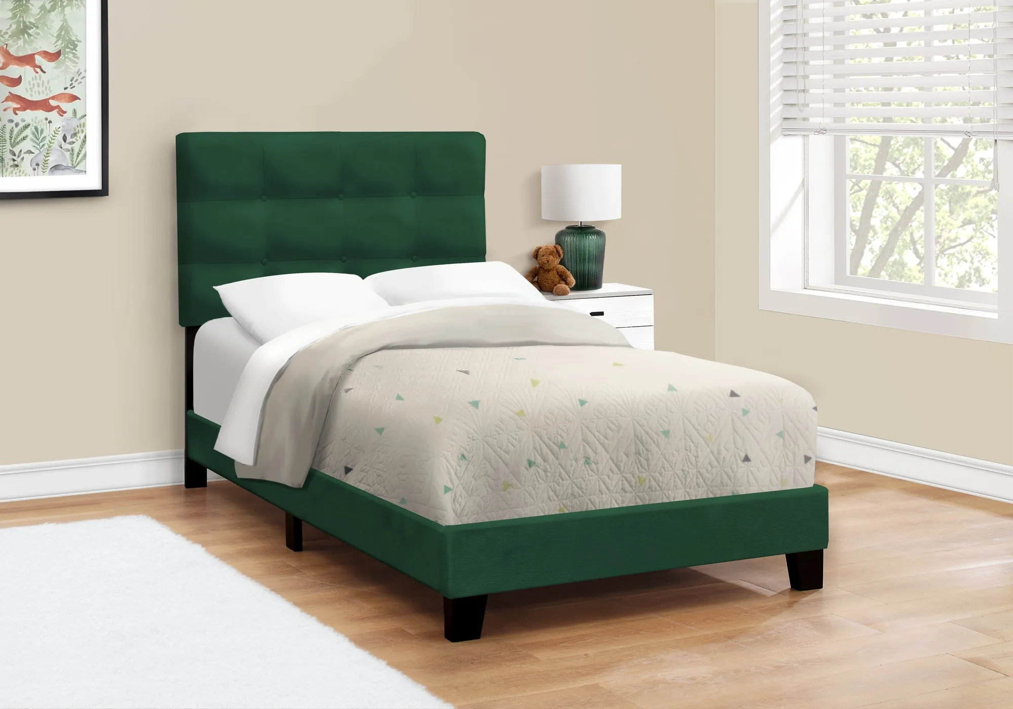 Chic Green Velvet Twin Platform Bed