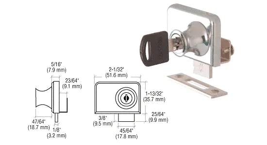 Chrome Clamp-On Lock for 1/4" Double Glass Door - Keyed Alike