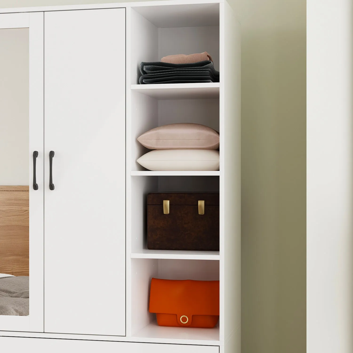 Closet Storage Wardrobe 2-Door 2-Drawer 1-Mirror for Bedroom