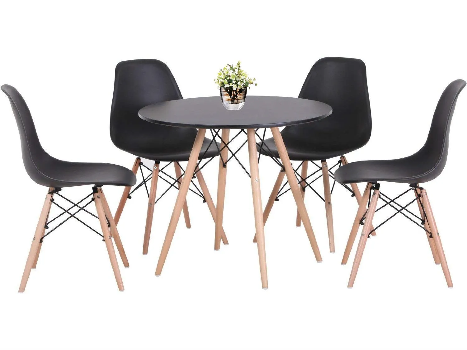 Como Round Dining Table, Beech Wood Legs-Black Top(Table Only)