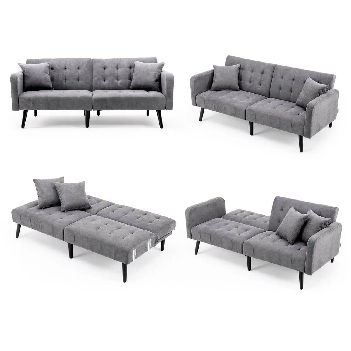 Convertible Foton Sectional Sleeper Sofa Bed Loveseat Couch Small Apartment Furniture Dark Gray