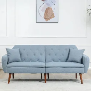 Convertible Futon Sofa Bed with Adjustable Backrest Linen Couch Loveseat Blue