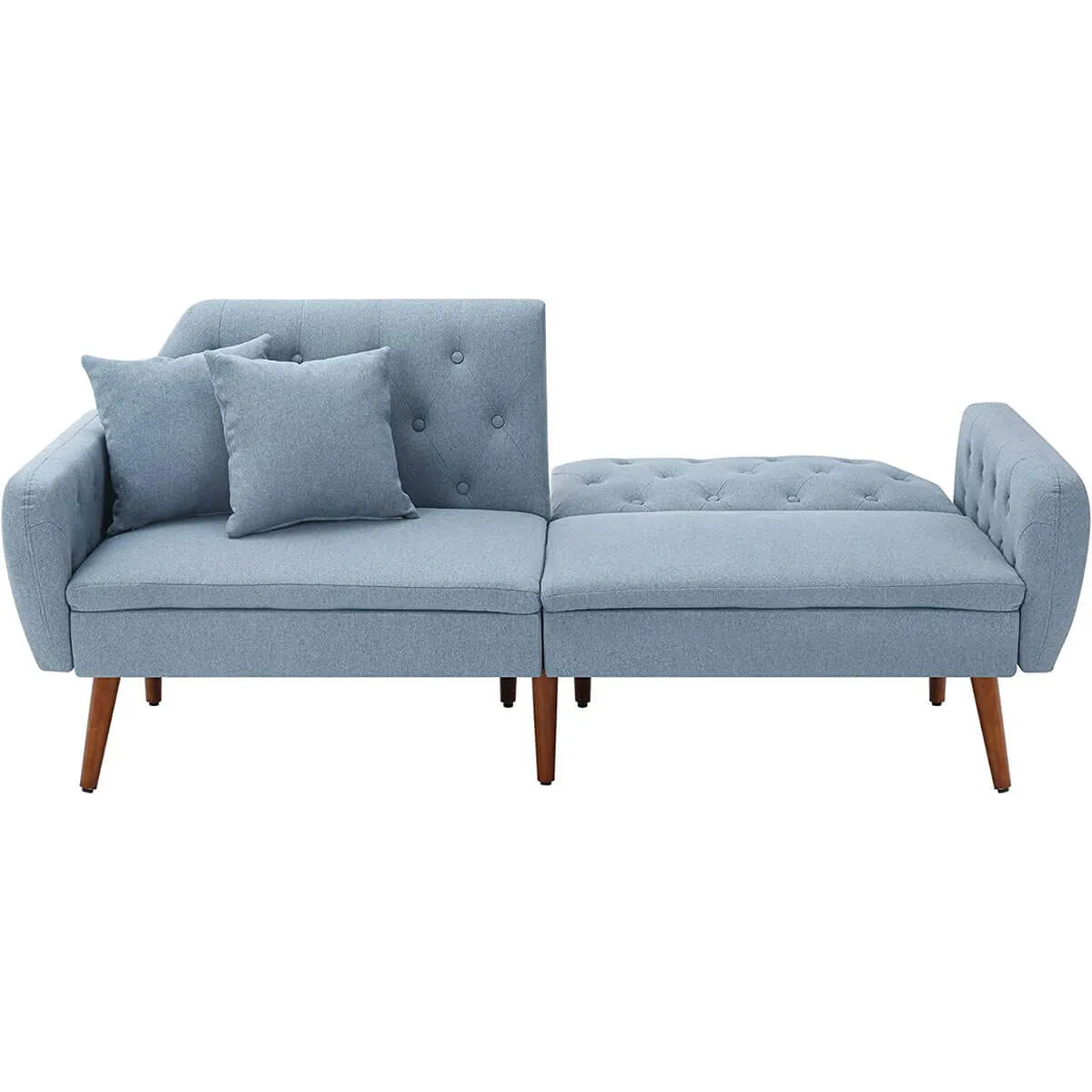 Convertible Futon Sofa Bed with Adjustable Backrest Linen Couch Loveseat Blue