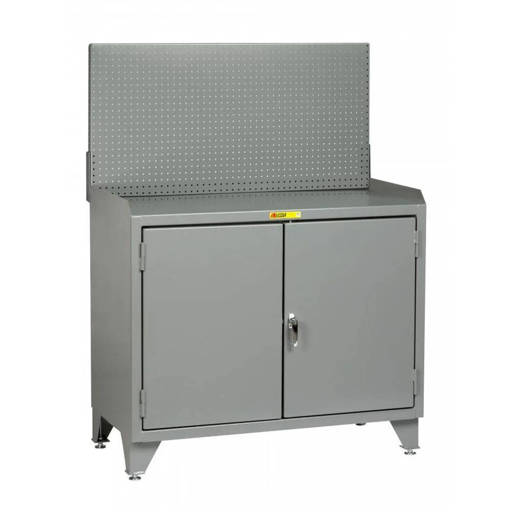 Counter Height Bench Cabinet w/ Pegboard Panel and Solid Doors