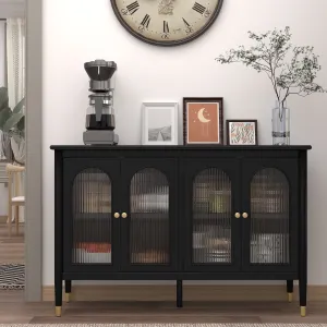 cozy 47.6" Storage Cabinets with 4 Arched Glass Doors, Side Board Buffet Cabinet for Living Room, Black