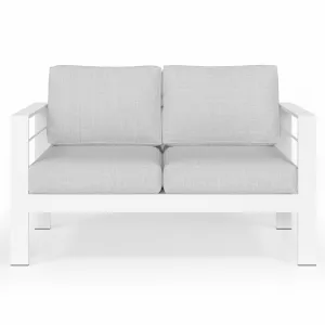 CozyHom 2 Seats Outdoor Patio Aluminum Loveseat Furniture Set, Contemporary All-Weather Patio Conversation Chair Set With Cushions, White