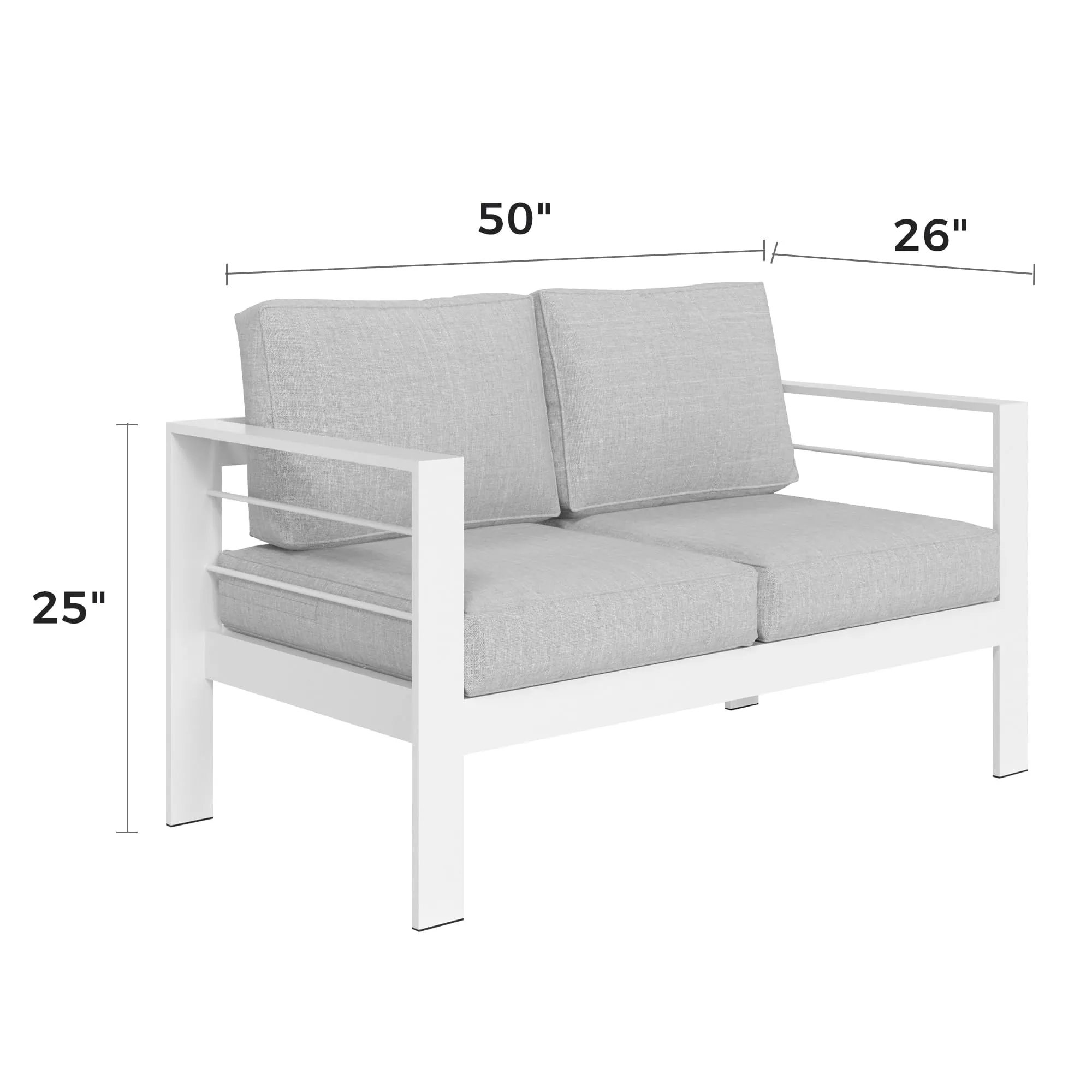 CozyHom 2 Seats Outdoor Patio Aluminum Loveseat Furniture Set, Contemporary All-Weather Patio Conversation Chair Set With Cushions, White