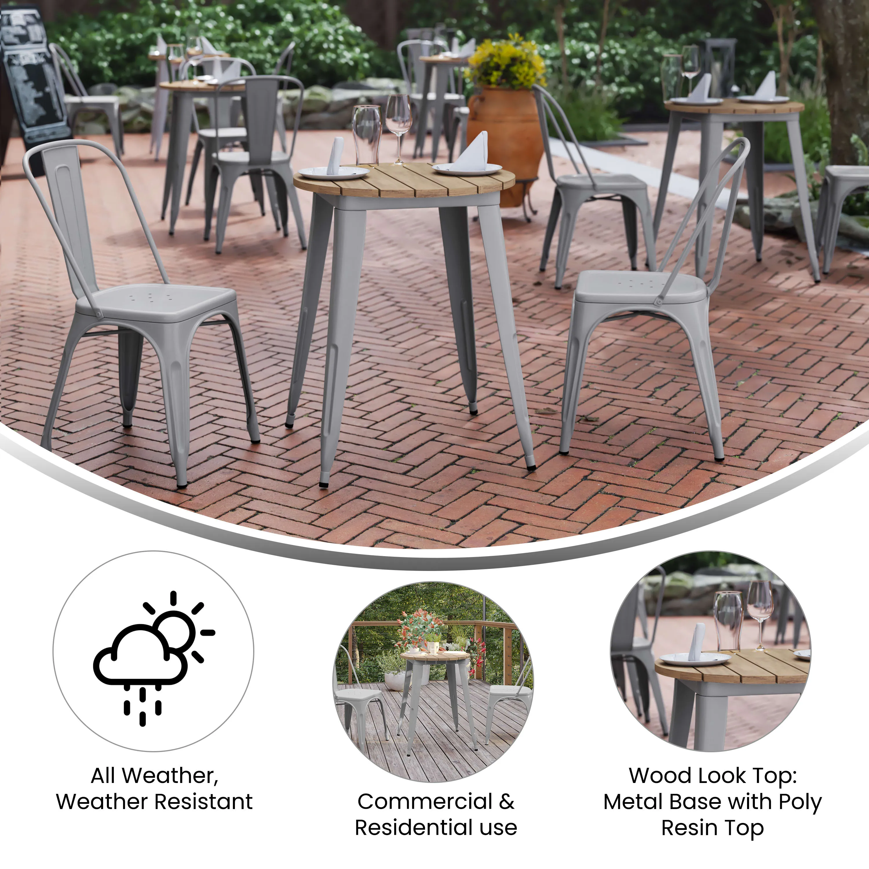 Declan Commercial Grade Indoor/Outdoor Dining Table, 23.75" Round All Weather Poly Resin Top with Steel Base