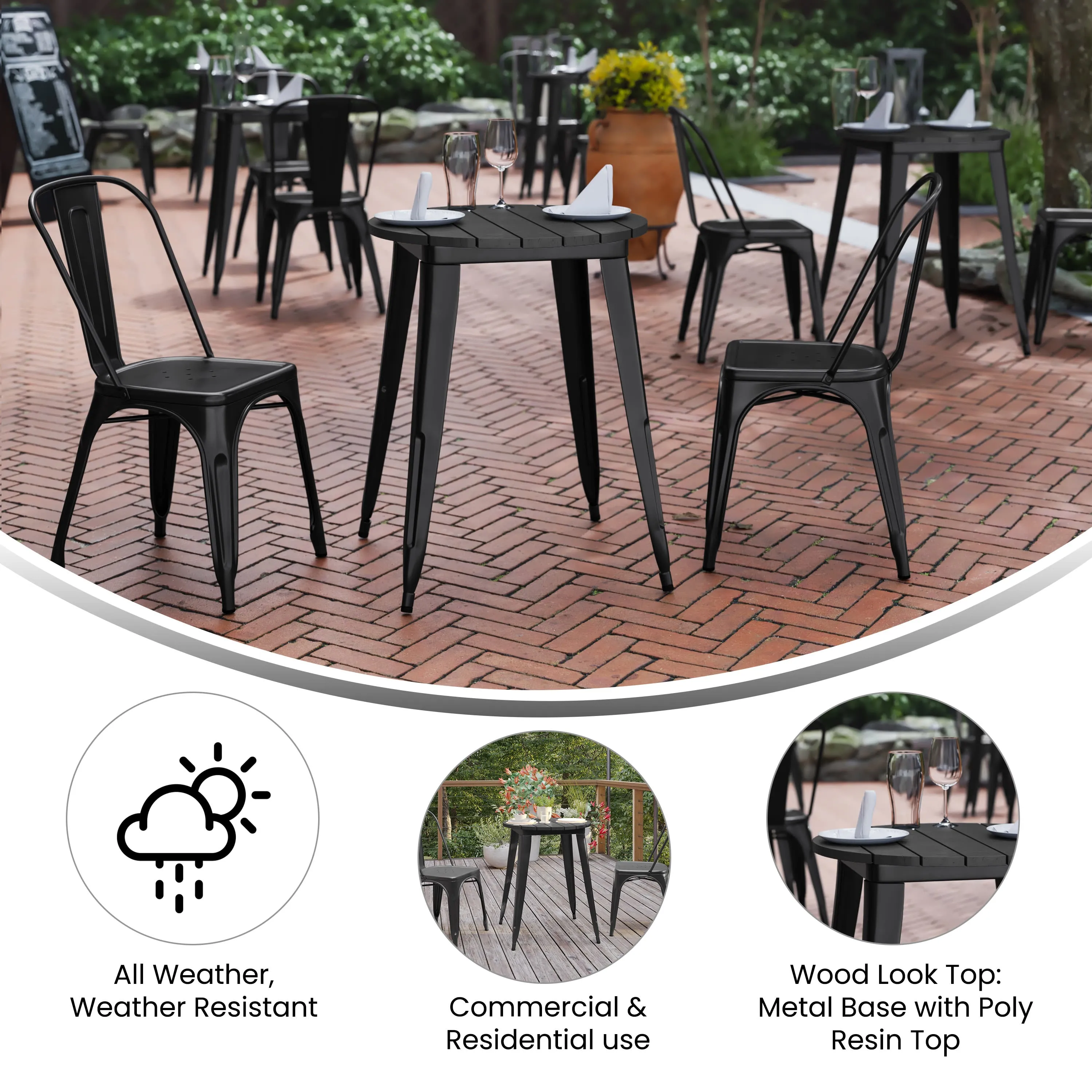 Declan Commercial Grade Indoor/Outdoor Dining Table, 23.75" Round All Weather Poly Resin Top with Steel Base