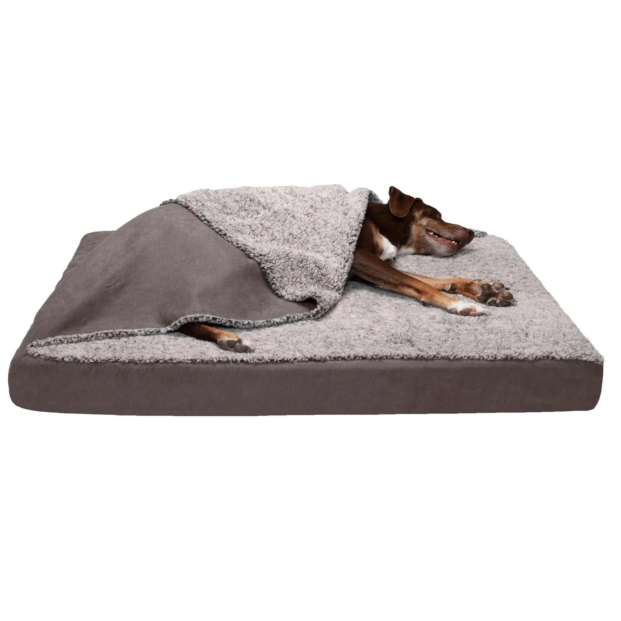 Deluxe Mattress Dog Bed - Berber & Suede Blanket Top