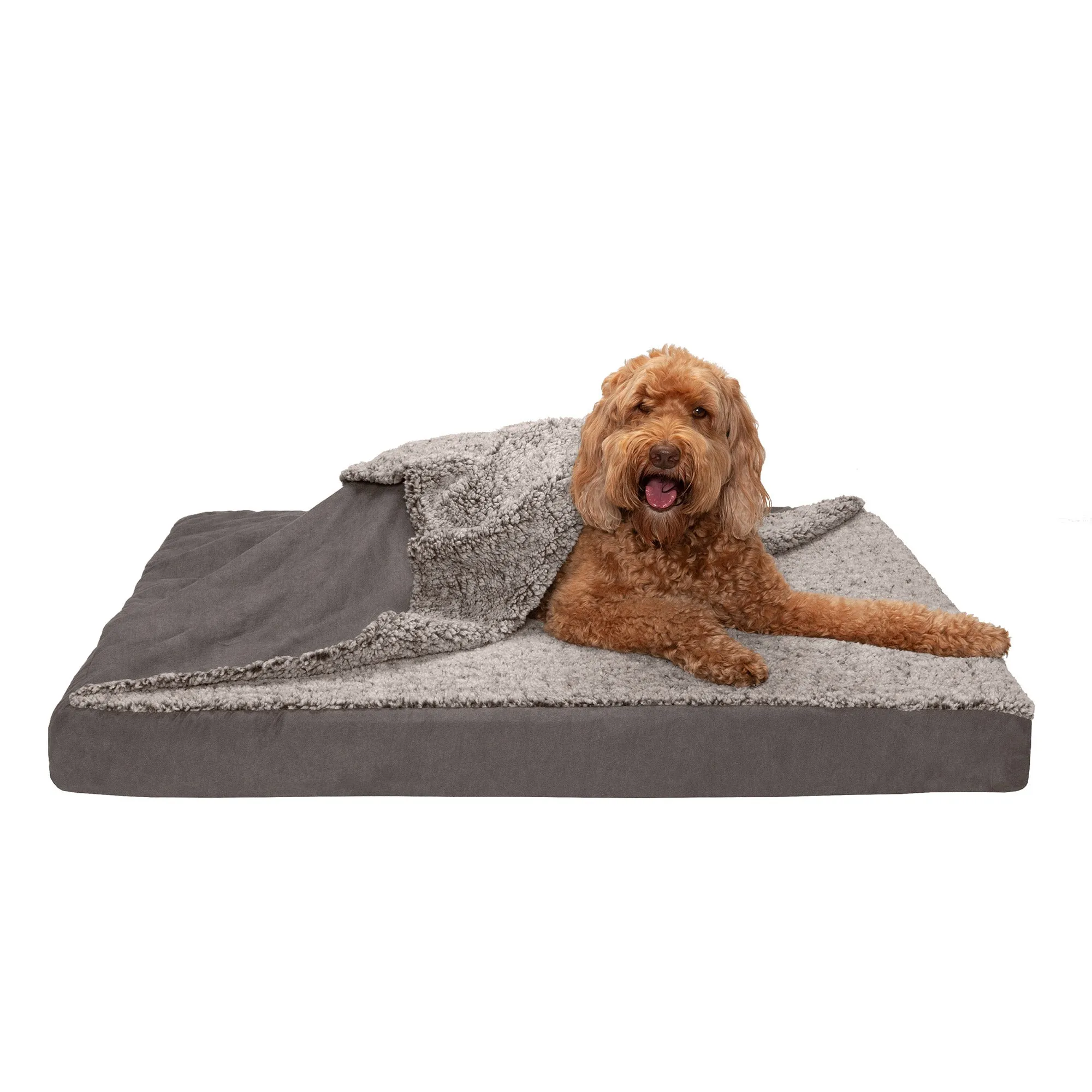 Deluxe Mattress Dog Bed - Berber & Suede Blanket Top