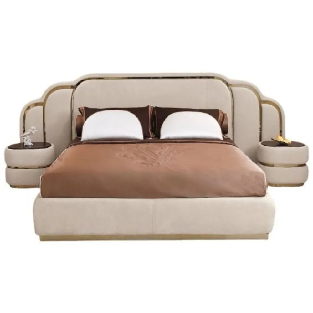 Denish Premium Upholstered Bed With Side Tables in Leatherette