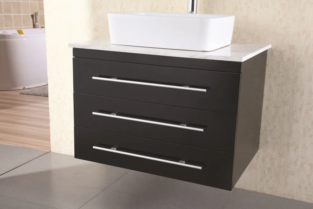 DESIGN ELEMENT Portland 30" Wall-Mount Single Vessel Sink Vanity with Carrera White Marble Top