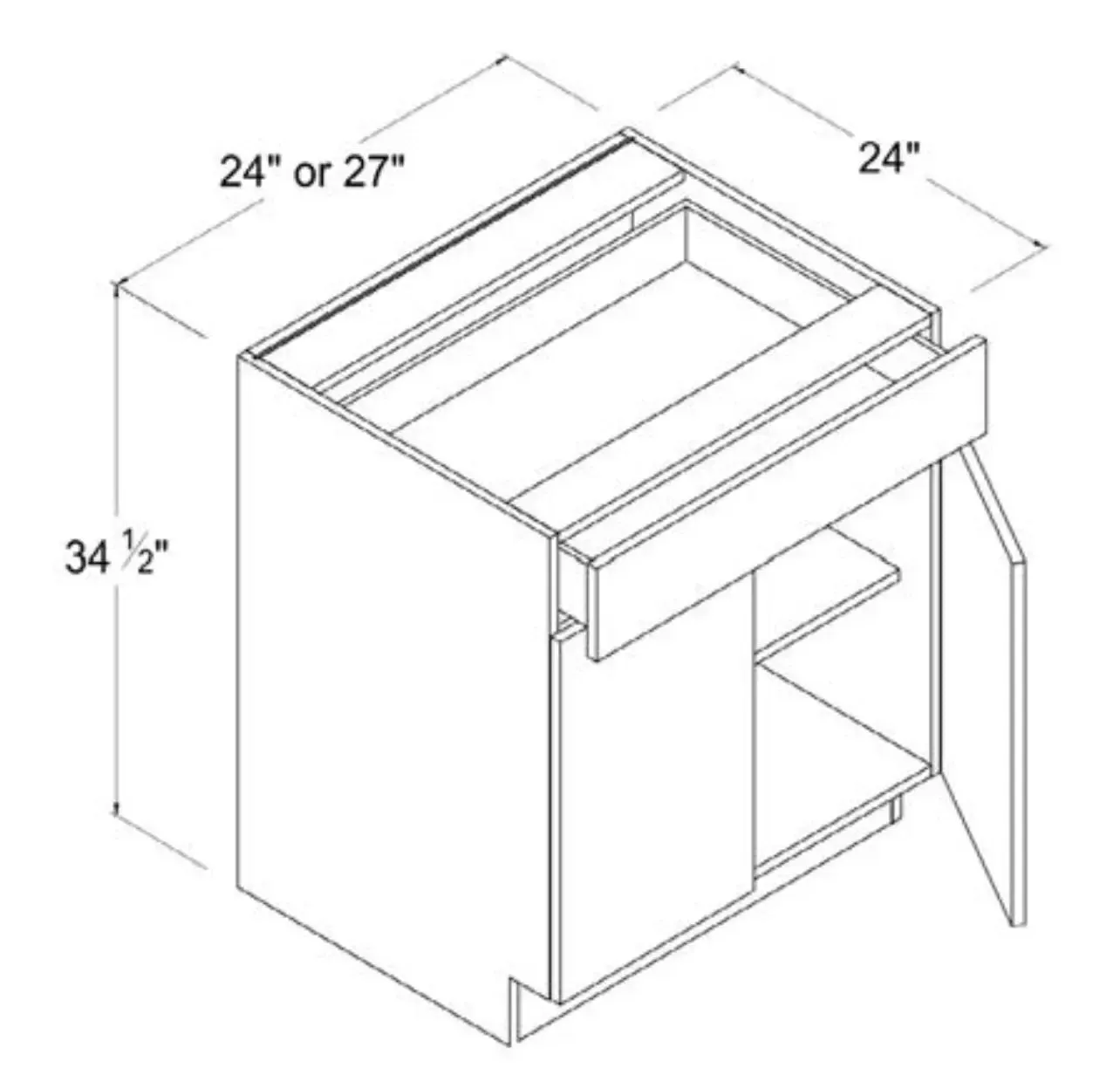 Double Door One Drawer Base Cabinet 24"-27" - Modern Lite