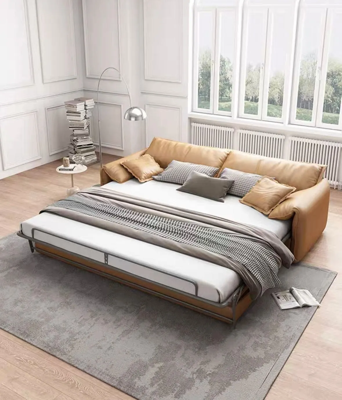 Edon Scratch Resistant Leather Foldable Sofa Bed with Mattress