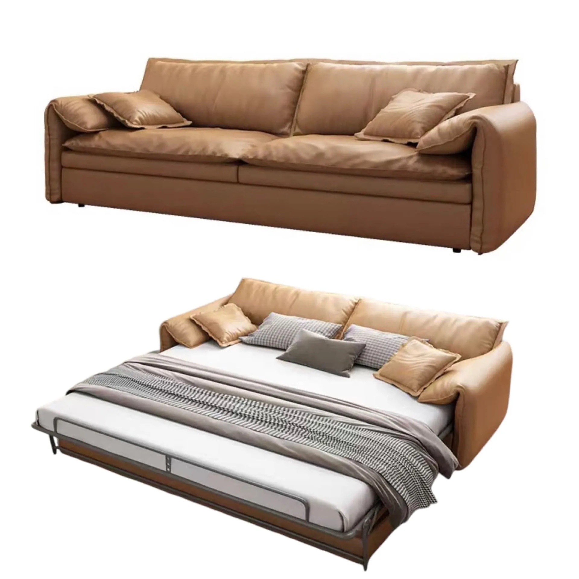 Edon Scratch Resistant Leather Foldable Sofa Bed with Mattress