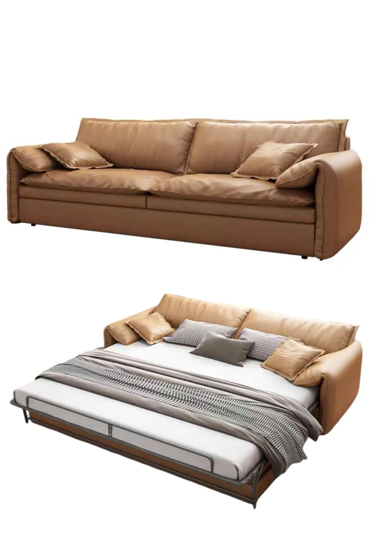 Edon Scratch Resistant Leather Foldable Sofa Bed with Mattress