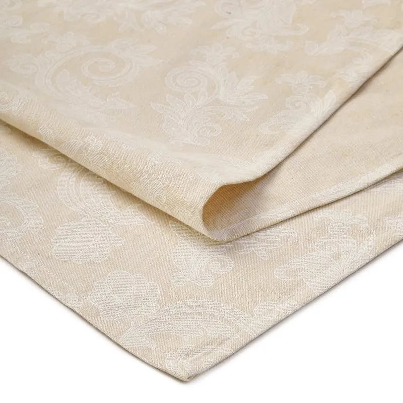 Encasa Dining Table Runner for 4 to 6 Seater I Size 32x183 cm | - Floral Beige Jacquard Style Print on Homespun Cotton | Fast Colours, Machine Washable