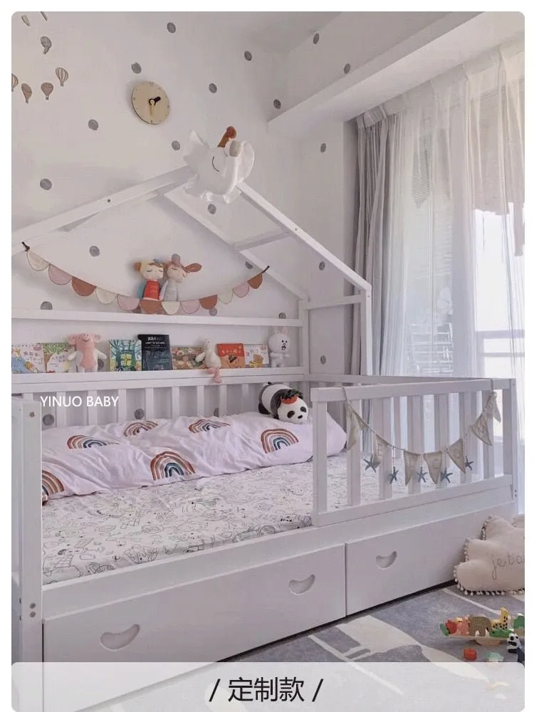 European Style Solid Wood Children's Floor Bed