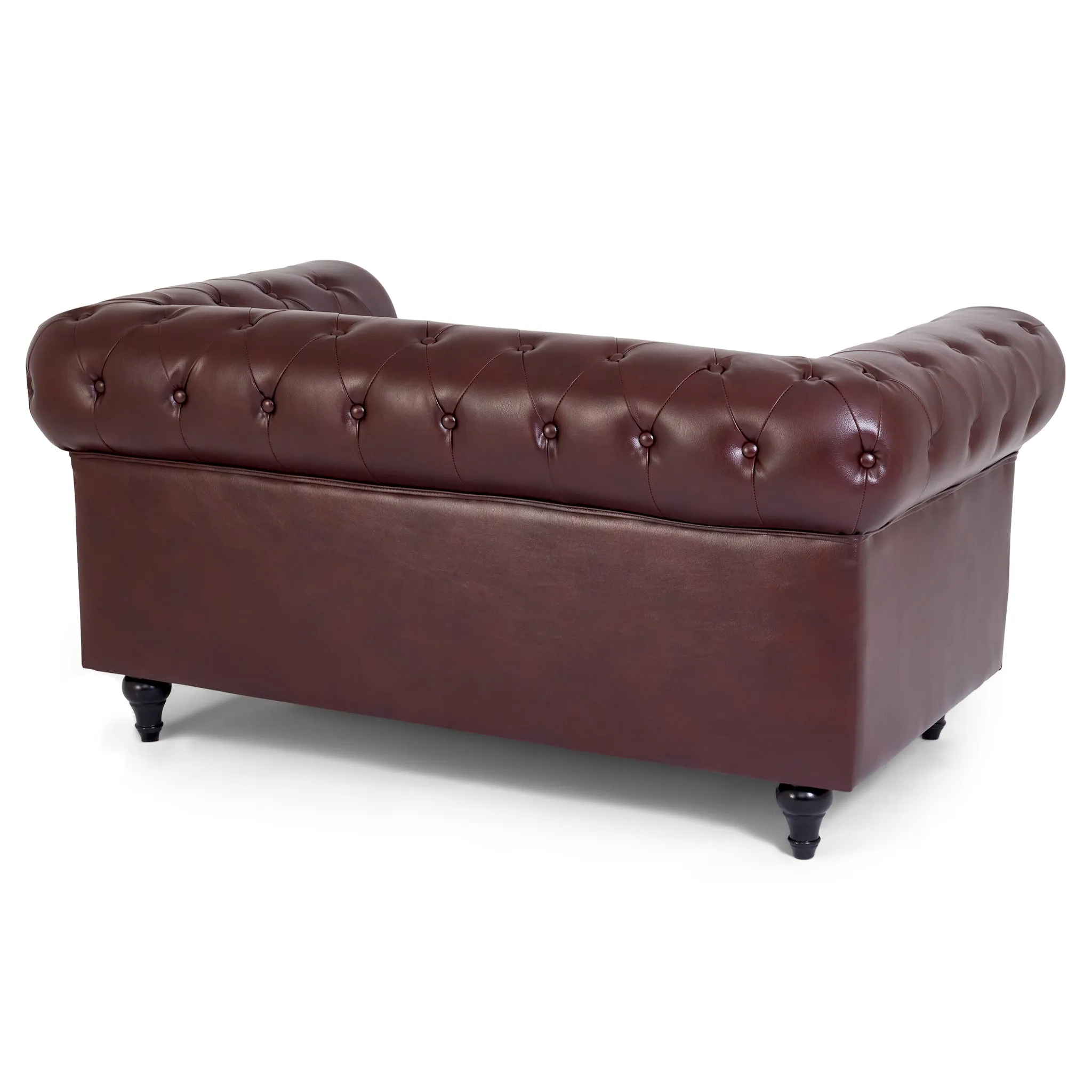 Faux Leather Chesterfield Sofa Suite - Brown