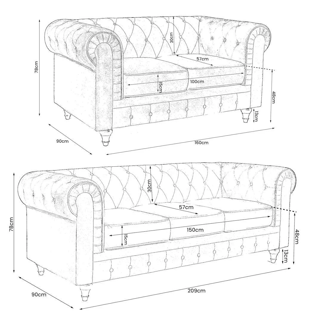 Faux Leather Chesterfield Sofa Suite - Brown