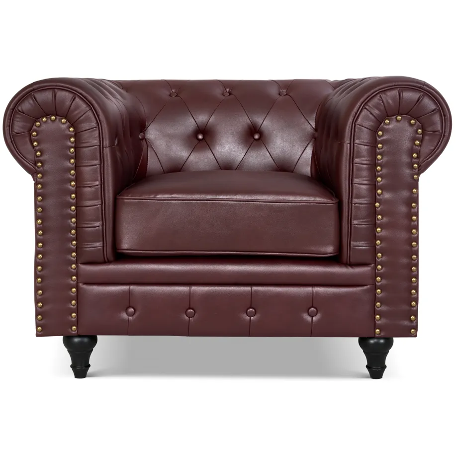 Faux Leather Chesterfield Sofa Suite - Brown